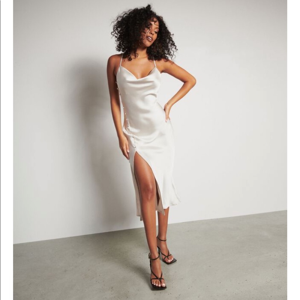 DYNAMITE midi satin slip dress in White. Med. NWT